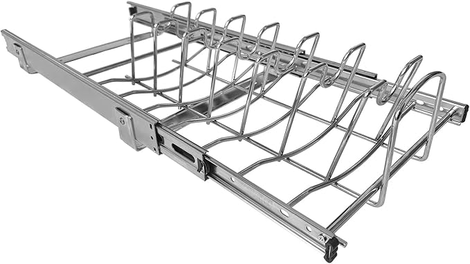 Slide Out Pan and Pot Lid Organizer For Under Cabinet, Wire Dividers Kitchen Pull Out Pot Lid Rack Organization And Storage, Full-Extension Rail, 12" W X 20" D