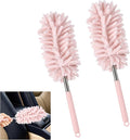 2PCS Car Interior Duster with Extension Pole, Soft Chenille Microfiber Duster for Cleaning, Scratch Free & Lint-Free, Washable Cleaning Brushes for Vehicle Details, Home, Office (Pink)