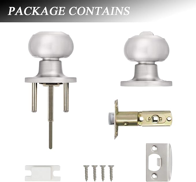 Probrico 6 Pack Round Privacy Door Knob(Thumb Turn Lock on The Inside), Keyless Doorknobs Interior/Exterior Lockset,Privacy Knobs for Bedroom/Bathroom,Satin Nickel Modern Design Door Hardware