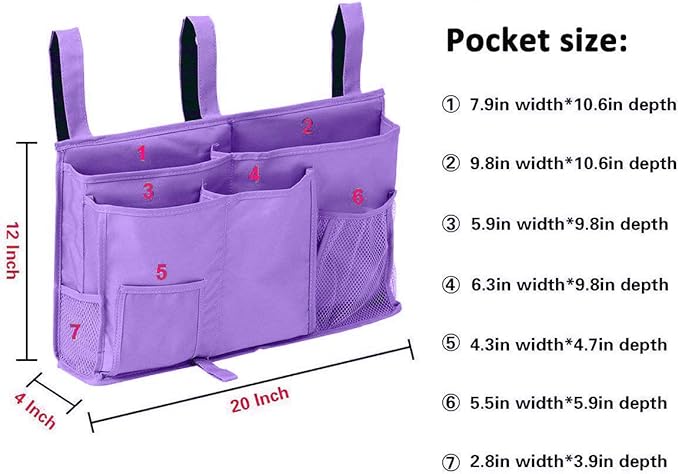 Bunk Bed Organizer - Bedside Storage Caddy with Pocket, Hanging Organizer for Camp, Dorm, Room, Hospital Bed Rail and More (Purple)