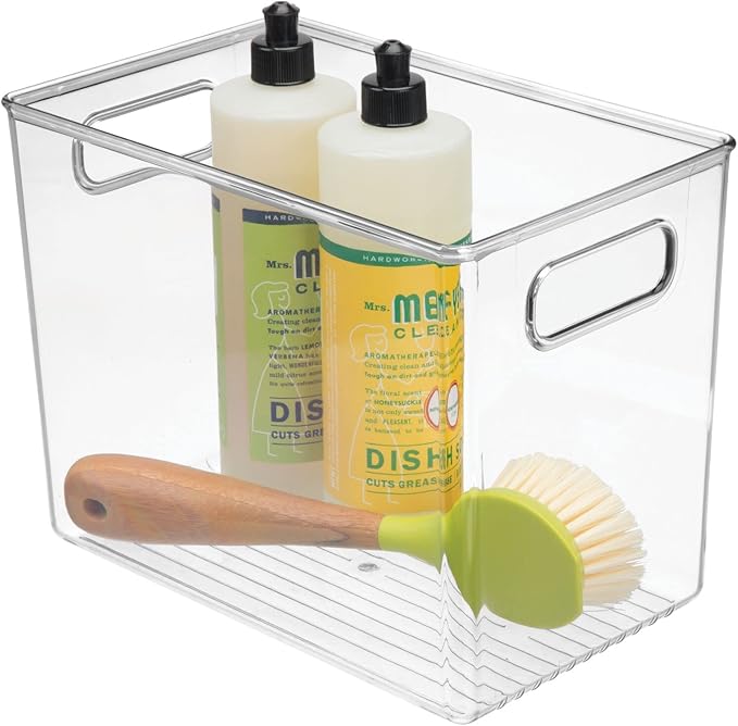 mDesign Plastic Modern Kitchen, Pantry Food Storage Container Bin w/ Handles - Cabinet, Fridge/Freezer, Countertop Organizer - Snacks/Drink/Appliances; Ligne Collection, Clear, 10x6.5x7.75 (Pack of 2)