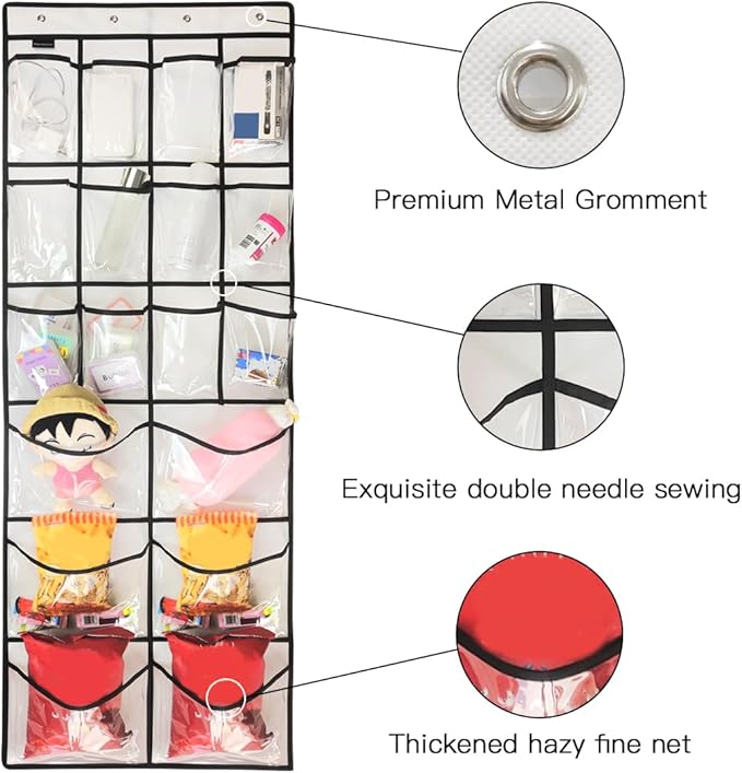 TidyMaster 2 Pack Extra Large Hanging Crystal Clear Over Door Shoe Organizers, Closet Shoe Rack Organizer, 12+6 Pockets, 8 Hooks, White (59" x 21.6")