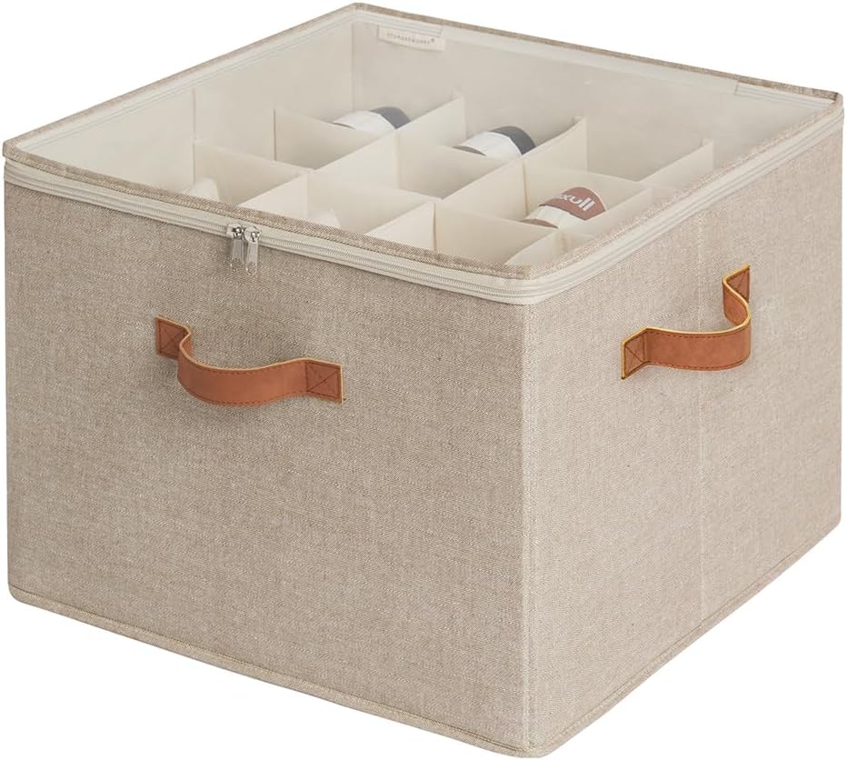 StorageWorks Shoe Organizer for Closet, Fits up to 16 Pairs, Shoe Cubby Storage Containers with Adjustable Dividers and Clear Cover, Taupe | Fits up to 16 Pairs, Clear Cover