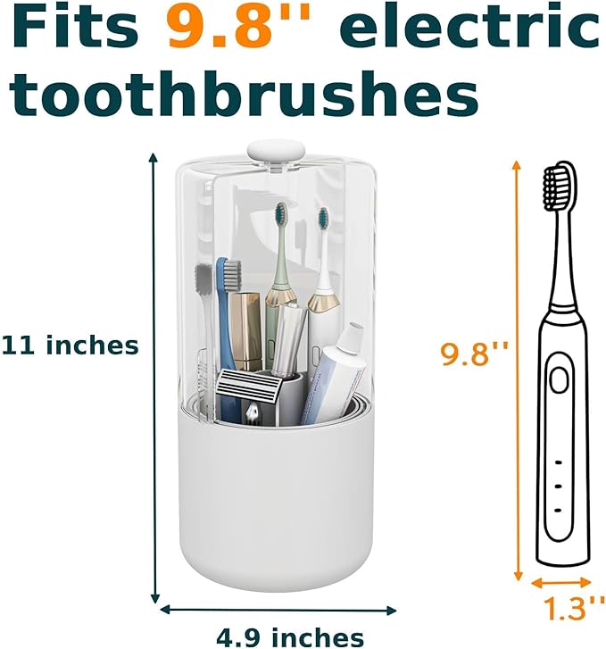 YOOLENS Toothbrush Holder with Cover 360 Rotating 4 Compartments Bathroom Toothpaste Electric Toothbrush Organizer, White
