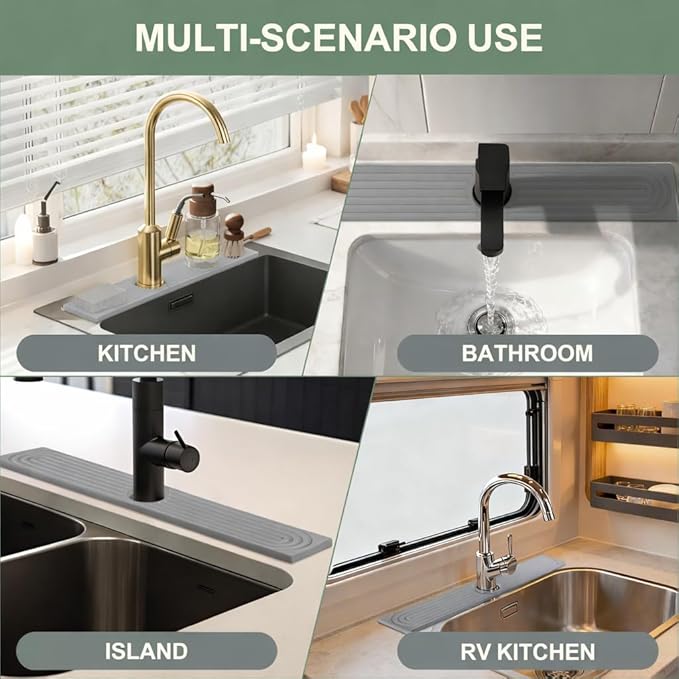Meiliweser Faucet Mat for Kitchen Sink, Diatomite Quick Drying Stone Mat & Sink Protector, 23.6" x 4" Kitchen Sink Splash Guard, Absorbing Stone Tray for Bathroom Counter (Dark Gray)