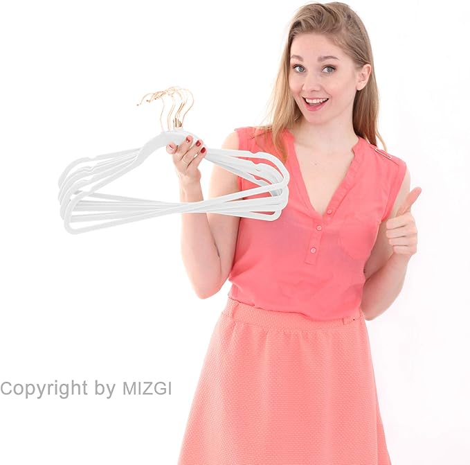 MIZGI Premium Velvet Hangers (30 Pack) Heavy Duty - Non Slip Velvet Suit Hanger White - Copper/Rose Gold Hooks,Space Saving Clothes Hanger (White)