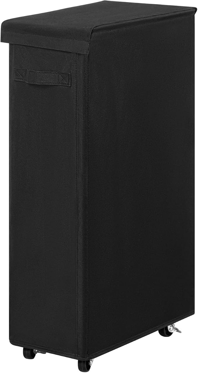 Chrislley 65L Slim Laundry Hamper with Lid Narrow Rolling Laundry Basket with Wheels Upgrade Foldable Dirty Clothes Hamper Portable Skinny Hamper Storage Bins (27.56 inches, black)