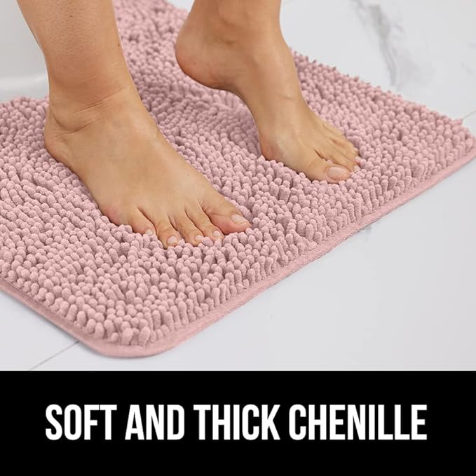 GORILLA GRIP Bath Rug Mat 36x24, Soft Absorbent Chenille, Quick Dry Microfiber Mats, Rubber Backing Washable Shower Floor Rugs, Bathmat Runner, US Designed Bathroom Home Decor Accessories Dusty Rose