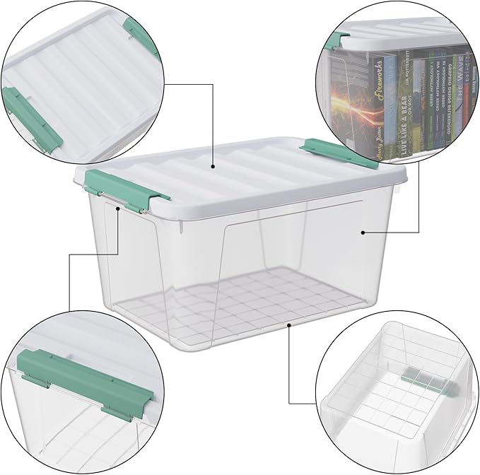 Bblina 20 Quarts Latching Storage Boxes, 6-pack Clear Plastic Bins Containers with Lids