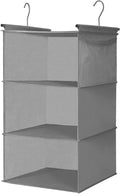 MAX Houser 3 Tier Shelf Hanging Closet Organizer, Space Saver,Closet Hanging Shelf with 2 Sturdy Hooks for Storage, Foldable (Grey)