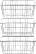 SANNO Farmhouse Freezer Bastets Organizer Bin Large Metal Wire Food Storage Organizer Bin Basket - for Kitchen Cabinets, Pantry, Bathroom, Laundry Room, Closets, Garage - Chrome, 3 pack