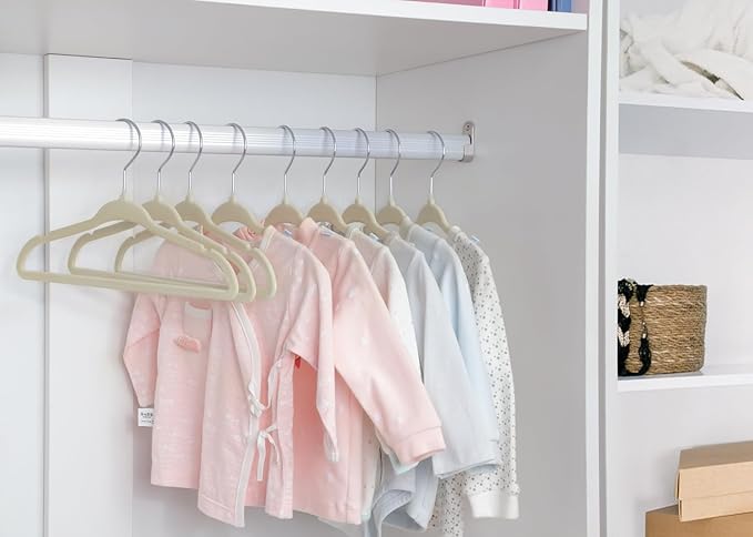 ManGotree Baby Velvet Clothes Hangers, Kids Toddler Children's Hangers for Clothes Space Saving Non-Slip (30 Pack, Beige)