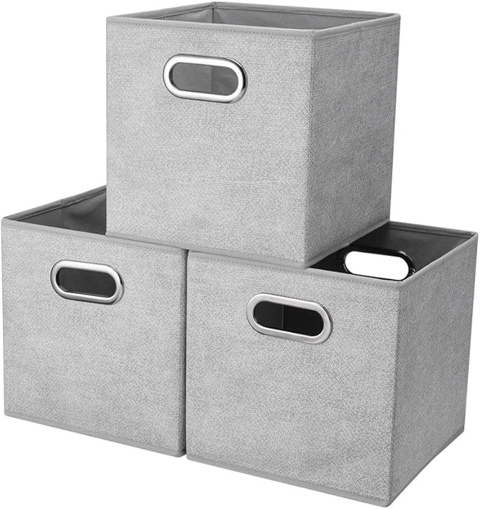 Fabric Cubicle Storage Cubes Bins 10.5x10.5 x 11 In Pattern Collapsible Storage Cube Boxes Grey White Cloth Storage Cubes Baskets Foldable Inserts Drawer Storages for Cube Organizer Storage QY-SC14-3