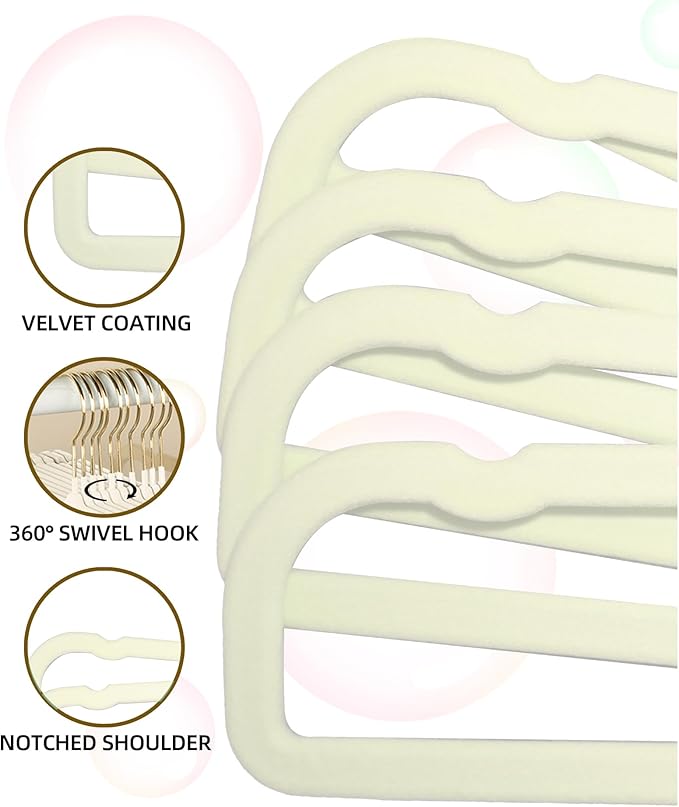 HGYZE Velvet Pants Hangers 20 Pack, 360° Swivel Gold Hook, Non Slip Felt Hanger for Spaghetti Strap Dresses Slack Jean, Short Neck Pant Bar for Closet, Cute Flocked Trouser for Adult Teen