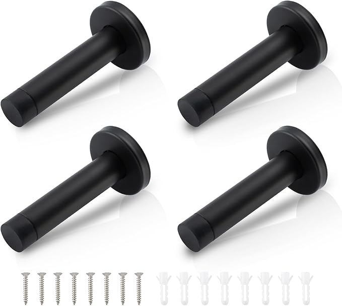 HOME MASTER HARDWARE 4 Pack Black Door Stoppers – 3.5 Inch Heavy Duty 304 Stainless Steel Door Stop with Rubber Tip Bumper, Wall Protector & Sound Dampening