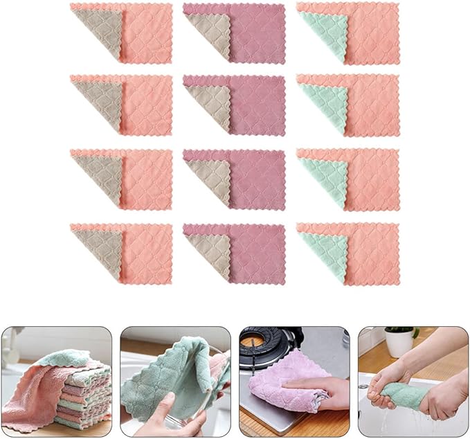 Beaupretty Microfiber Cleaning Cloths and Absorbent Kitchen Dish Towels 20pcs Double-Layer Thick Reusable Washing Towels for Household Dishwashing and Tableware Cleaning Random Color