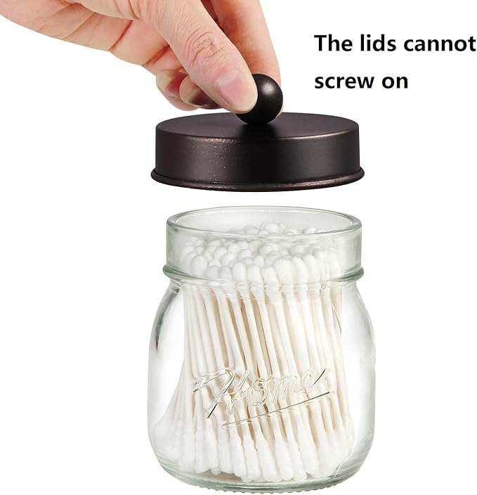 Amolliar Mason Jar Bathroom Accessories Set 4 Pcs -Lotion Soap Dispenser & 2 Qtip Holders & Toothbrush Holder - Rustic Farmhouse Decor, Bathroom Home Decor (Bronze)