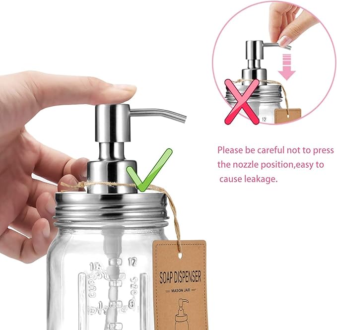 Amolliar Mason Jar Liquid Soap Dispenser, Rustproof Stainless Steel Pump Lid, Refillable Hand Soap for Bathroom, Dish Soap Dispenser for Kitchen, Bath, Waterproof Stickers,16Oz Brushed Nickel(2 Pack)