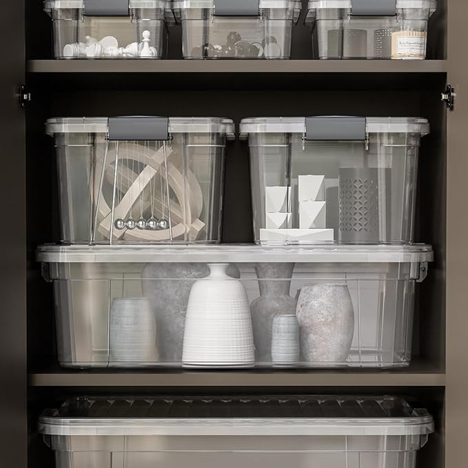 Superio Clear Storage Boxes with Lids, 26.5 Quart Plastic Container Bins for Organizing, Stackable Crates, BPA Free, Non Toxic, Odor Free, Organizers for Home, Office and Dorm, 5 Pack