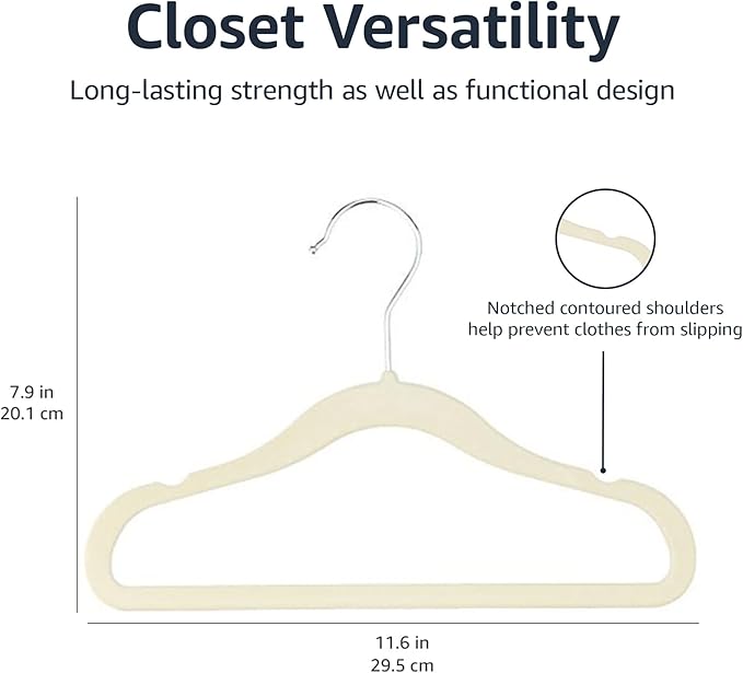 Amazon Basics Kids Velvet, Non-Slip Clothes Hangers (Baby/Toddler), 11.6 inches (for Baby Clothes), Pack of 30, Beige
