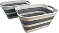SMMART Collapsible Plastic Laundry Basket with Handle/Foldable Pop Up Storage Hamper/Portable Laundry Organizer-Space Saving Washing Tub/Household Storage Supplies (Grey/Steel Grey, 27L (Set of 2))