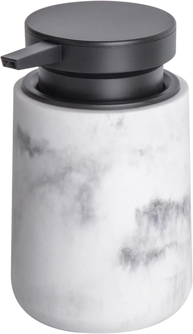 Liquid Soap Dispenser with Easy-to-Press Pump, 10 oz Refillable Hand Soap Dispenser with Extended Spout for Bathroom Kitchen Dish Lotion, Modern Stone Texture (White)