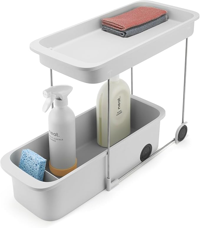 Joseph Joseph CupboardStore 2-Tier Easy-Access Wheeled Storage Caddy – Under-Sink Kitchen Organizer, Made from Recycled Plastic