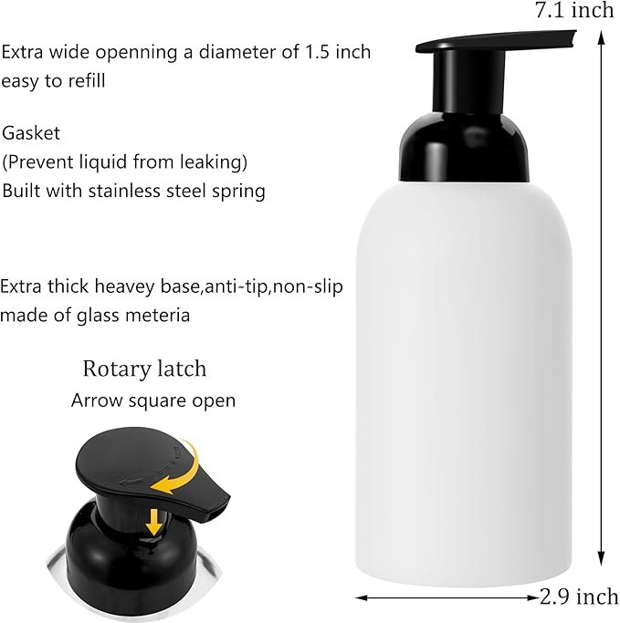 rejomiik 2 Pack Foaming Soap Dispenser Thick Glass Foam Hand Soap Dispenser for Bathroom or Kitchen Sink, 13 oz Pump Bottles for Hand soap, Body Wash, Matte Black and White