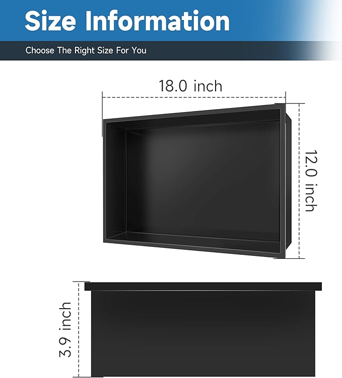 BATHFINESSE Shower Niche 18" X 12" Black, Stainless Steel Wall Niche Double Shelves Recessed Shower Shelf for Bathroom Storage, No Tile Needed Over Mount Installation