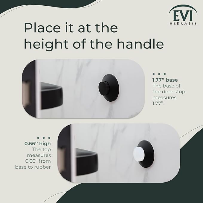 EVI Herrajes | Doorstop for Wall Placement | 45 x 17 mm | Stainless Steel Black Lacquered | Black and White Rubber Included | Adhesive Installation or with Screw
