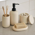 Ceramic Bathroom Accessories Set 4 Pcs – Modern Scandinavian Neutral Bathroom Soap Dispenser Set with Toothbrush Holder, Soap Dish & Cup – Minimalist Bathroom Accessory Set Decor - Cream/Light Beige