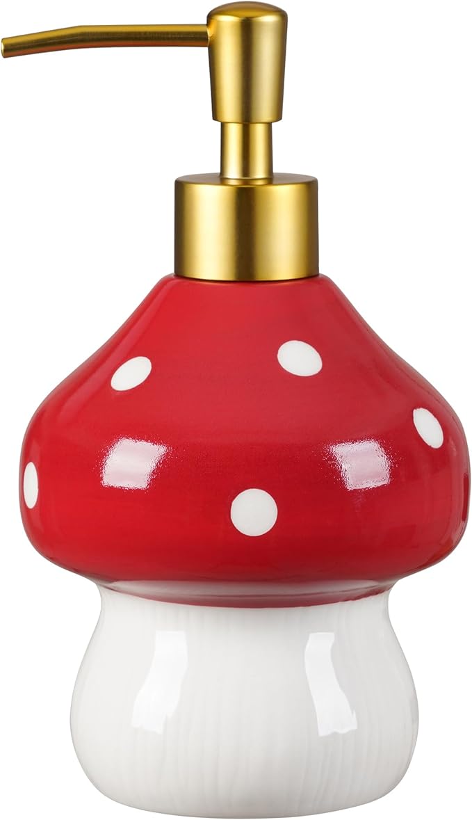 17 Oz Mushroom Ceramic Soap Dispenser with ABS Pump,Refillable Liquid Bathroom soap Dispenser for Lotion,Body Wash,Cute Kitchen Soap Dispenser for Dish Soap,Hand Soap
