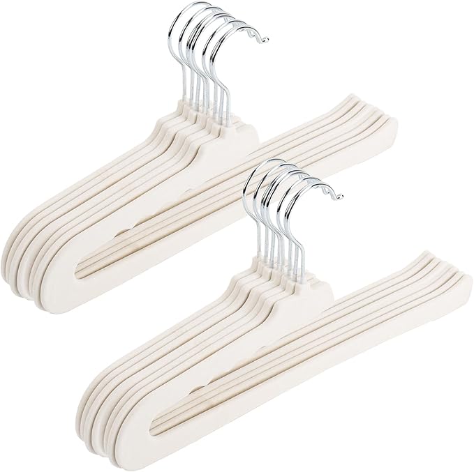 Velvet Pants Hangers - 16 Pack White Non Slip Open Ended Hanger with 360 Swivel Hook - Closet Space Saving Hanger for Heavy Pants, Jeans, Trousers, Scarf