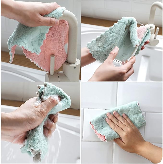 10 Pack Kitchen Cloth, Microfiber DishTowels Washcloths, Super Absorbent Coral Velvet Dishtowels, Premium Cleaning Cloths,Non-Stick Oil Quick Dry Dish Towels, Soft Tea Towels, Table Cleaning Cloths.
