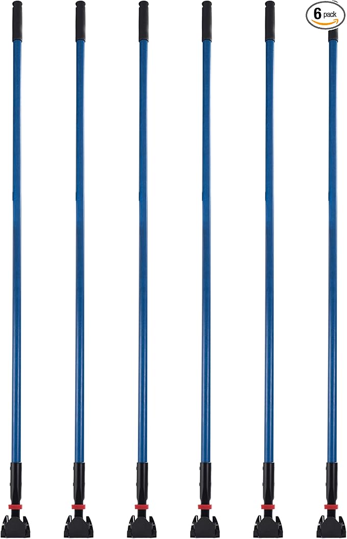 Matthew Cleaning Jaw Clamp Mop Handle, Snap-On Fiberglass Dust Mop Handle for Floor Cleaning, Gripper Holder with Clip-On Connector for Janitorial Supplies, Commercial Use,Restaurants, 60 Inches Blue
