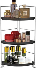 3-Tier Corner Bathroom Sink Countertop Organizer Storage Shelf Stackable Organizer for Cosmetics, Bathroom, Kitchen, Counter-Kitchen Spice Rack-Vanity Tray Makeup Shelf Holder,Black
