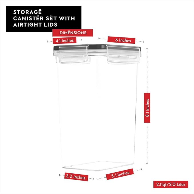 DWËLLZA KITCHEN Airtight Food Storage Container Set - 6 Pieces 2.0L - Plastic BPA Free Kitchen Pantry Storage Containers - Dishwasher Safe - Include 8 Labels and Marker - Keeps Food Fresh & Dry