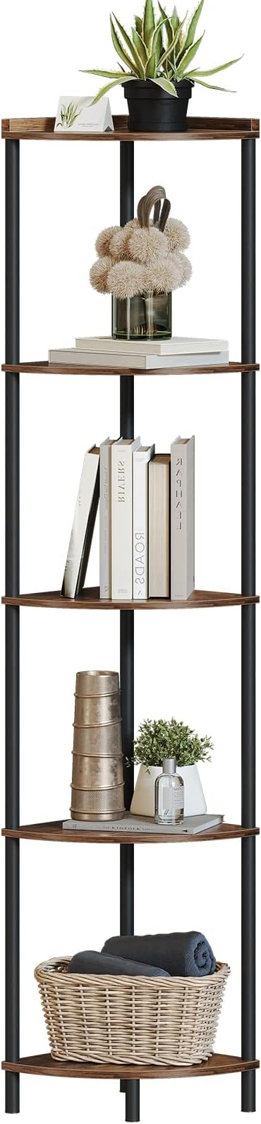 SUNMORY 5 Tier Corner Shelf Stand,Industrial 65" Corner Shelves Display Shelf for Living Room Decor,Wall Corner Bookshelf Multi Unit Organizer,Tall Shelf Plant Stand for Bedroom,Bathroom,Small Space