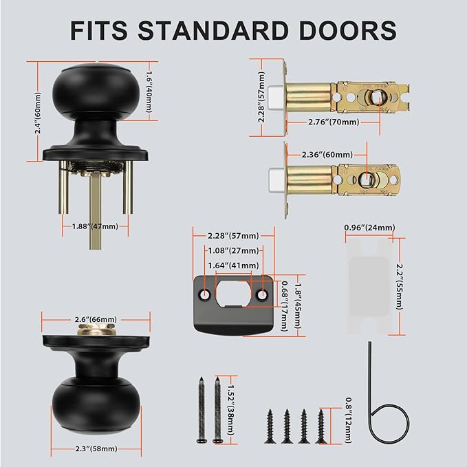 Haidms Black Closet Door Knobs Interior, Passage Interior Door knobs, Matte Black Indoor Closet Doorknobs for Closet or Hall (5 Pack)