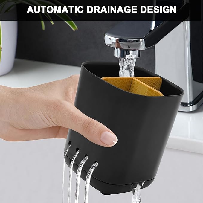 Toothbrush Holder with Bamboo Divider,Detachable for Easy Cleaning Bathroom Countertop Organizer,Plastic 3 Slots Electric Toothbrush and Toothpaste Holders Storage Caddy for Bathroom Vanity,Sink-Black