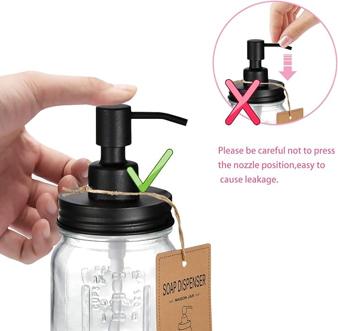 Amolliar Mason Jar Liquid Soap Dispenser -Rustproof Stainless Steel Replacement - Farmhouse Decor for Kitchen/Bathroom,Liquid Soap Pumps for Hand Soap,Dish Soap,Lotions/Black-2 Pack