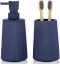 Bathroom Accessories 2 Piece Soap Dispenser and Toothbrush Holder Set Striped Blue