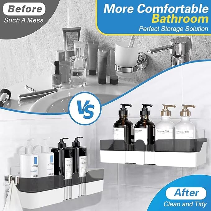 Shower Caddy No Drilling Shower Organizers with Soap Dish Toothbrush Holder and Hooks Plastic Detachable Large Bathroom Countertop Organizer