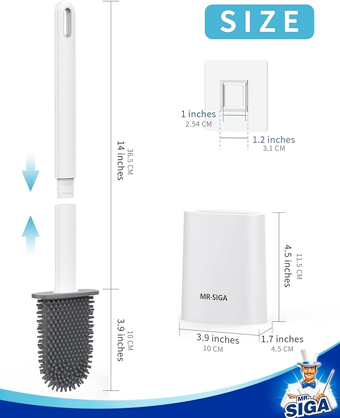 MR.SIGA Toilet Brush and Holder Set, Wall Mounted Toilet Bowl Brush, Compact Toilet Scrub Brush with Holder for Bathroom, White, 2 Pack