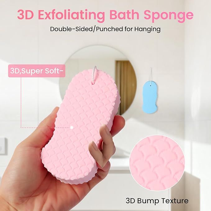 4 PCS Magic Exfoliating Bath Sponge,3D Super Soft Exfoliating Body Scrubber, Skin Friendly & Reusable,Remover Dead Skin for All Skin Types,for Men Women