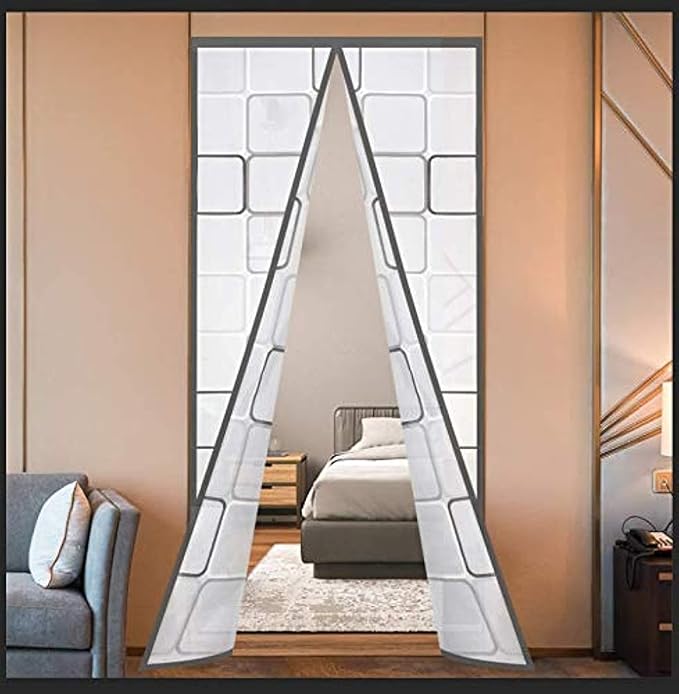 Insulated Curtain, Thermal Magnetic Self-Sealing EVA Screen, Keep Cold Out Cover Auto Closer for Kitchen, Bedroom, Air Conditioner Room, Hands Free, Fits Doors up to 38" x 84", Grey