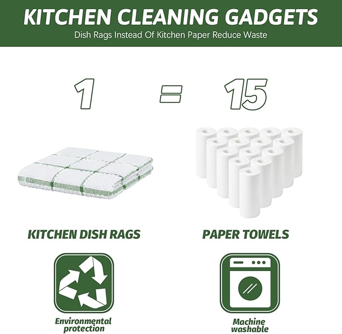 Nialnant 8 Pack Dish Cloths for Washing Dishes, 100% Cotton Reusable Cleaning Rag, Quick Drying Dish Towels for Kitchen,12x12 Inches,Green