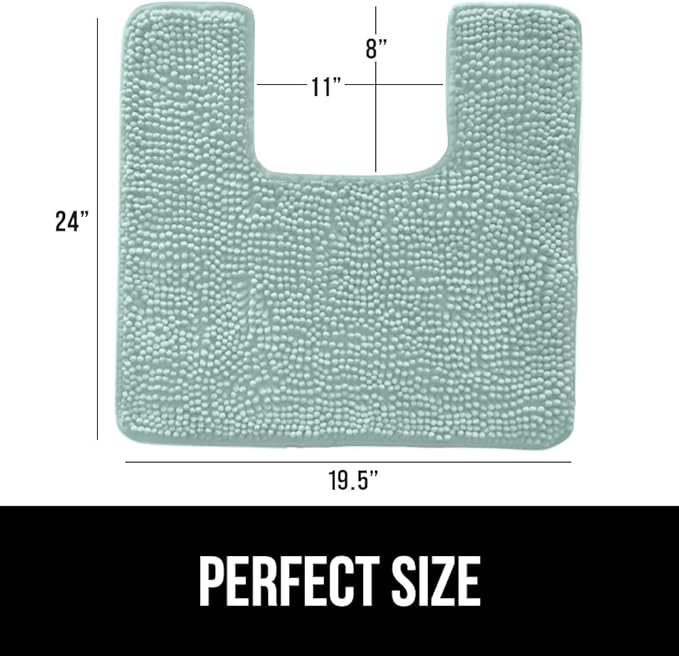 GORILLA GRIP Plush Absorbent Shaggy Chenille Bath Rug Mat for Square Toilet Base with Rubber Backing, Machine Washable Rugs, Soft Microfiber Contour Mats for Toilets, Bathroom Decor, Seablue