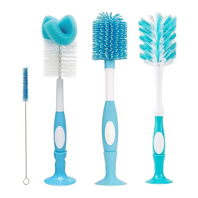 Dr. Brown's Reusable Sponge Baby Bottle Cleaning Brush + Soft Touch and Deluxe Bottle Brushes, BPA-Free, Blue, 3-Pack