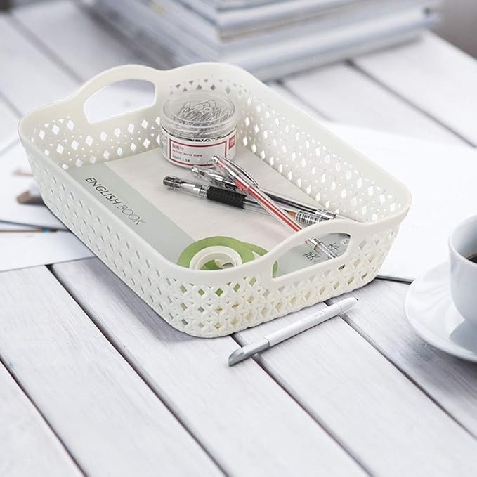 6-Pack Small Plastic Storage Tray Basket Organizing Basket, White